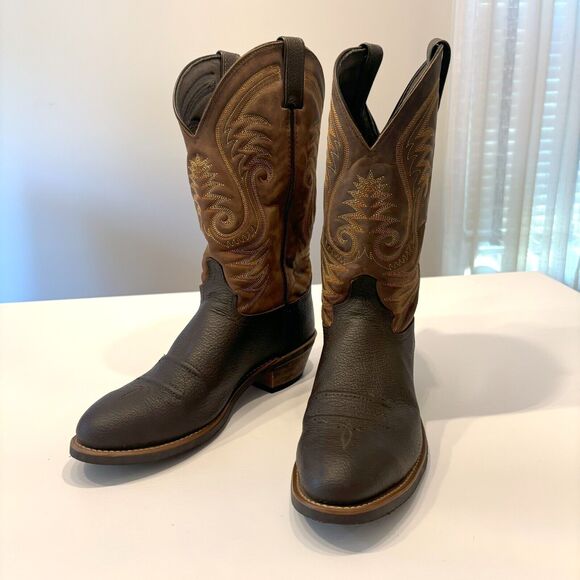 Abilene Men's Brown Leather Western Stitched Cowboy Ranch Boots Size 10 B - Picture 6 of 12